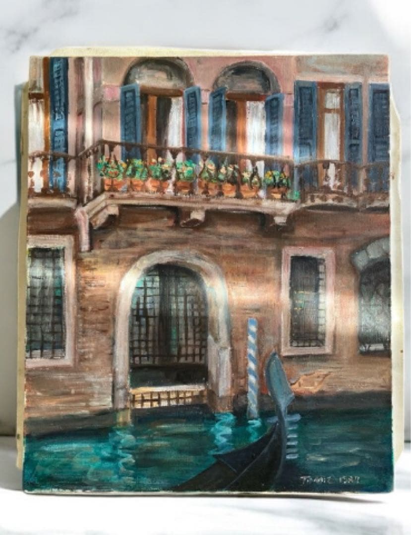 絵画美術　TOMIE作　イタリア　ヴェネツィア　油彩直筆画　サイン　額装品