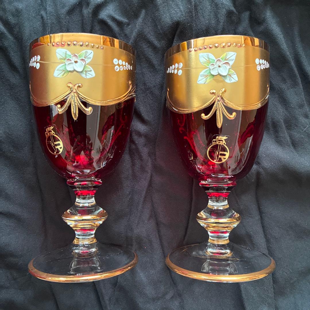 ベネチアングラス 24金 ペアグラス ヴェネチアン 赤色 ラグーナムラノ