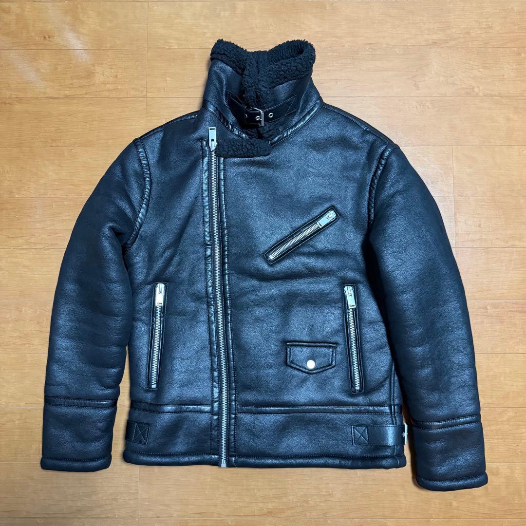 ZARA ダブルライダースジャケット フェイクムートンジャケット ボア 黒
