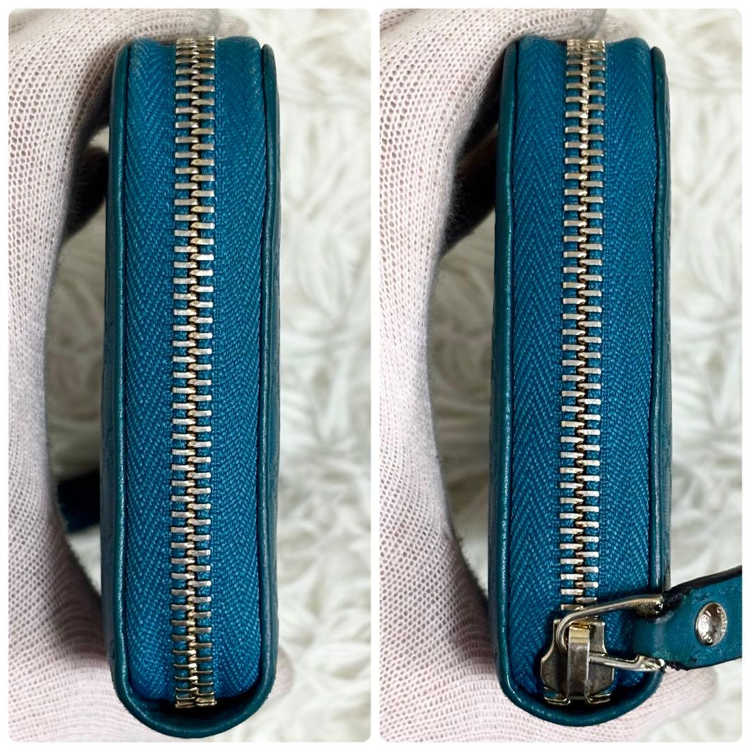 GUCCI マイクロシマ ラウンドファスナー ロゴプレート ターコイズ