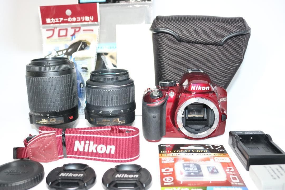 美品 希少レッド⭐望遠レンズセット Nikon D3200⭐S回数少⭐一眼レフ