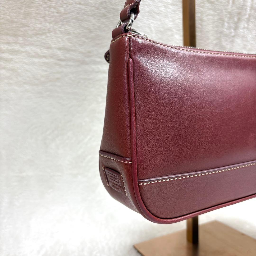 COACH コーチ アクセサリーポーチ ハンドバッグ レザー ワインレッド