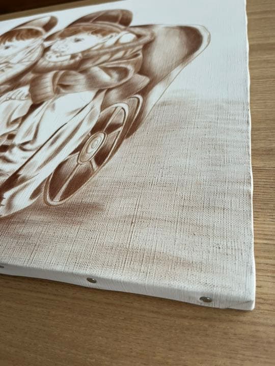 ハンドメイド　トールペイント　キャンバス　茶系