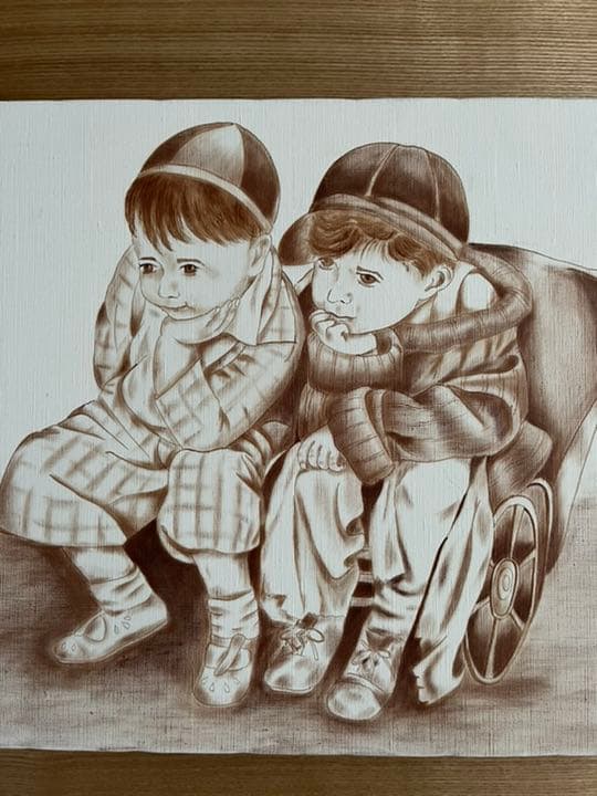 ハンドメイド　トールペイント　キャンバス　茶系