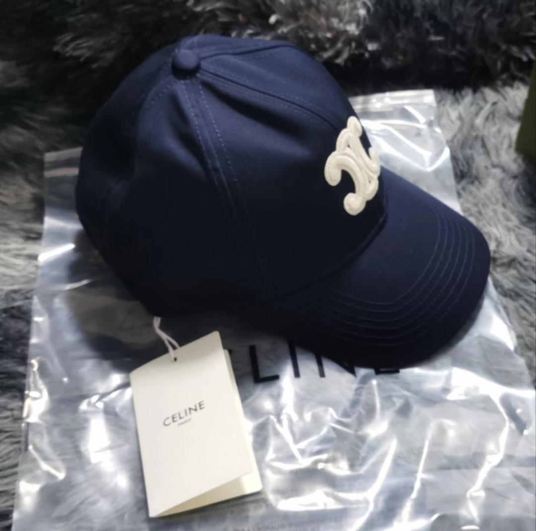 CELINE ネイビー キャップ ロゴ刺繍 - メルカリ