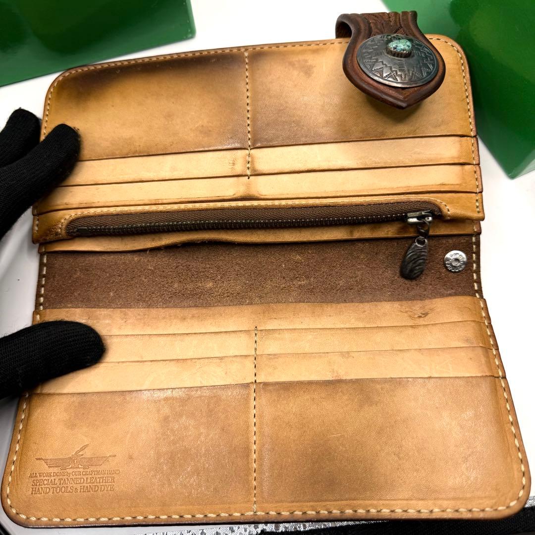 ファニー バイカーズウォレット カービングレザー ターコイズ キャメル