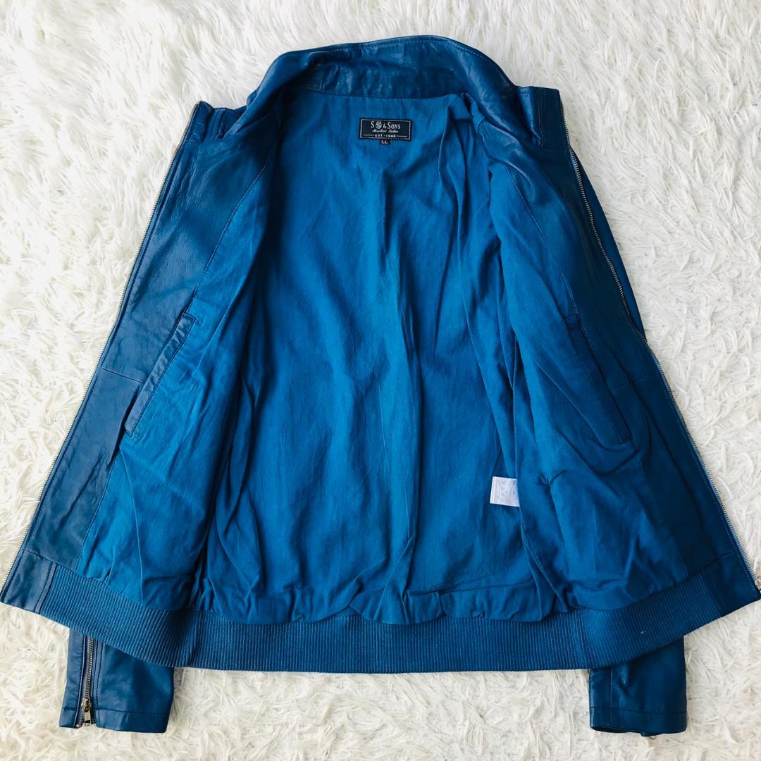 希少カラー】S&SONS☆シングルライダース ブルー LL 羊革 ジャケット