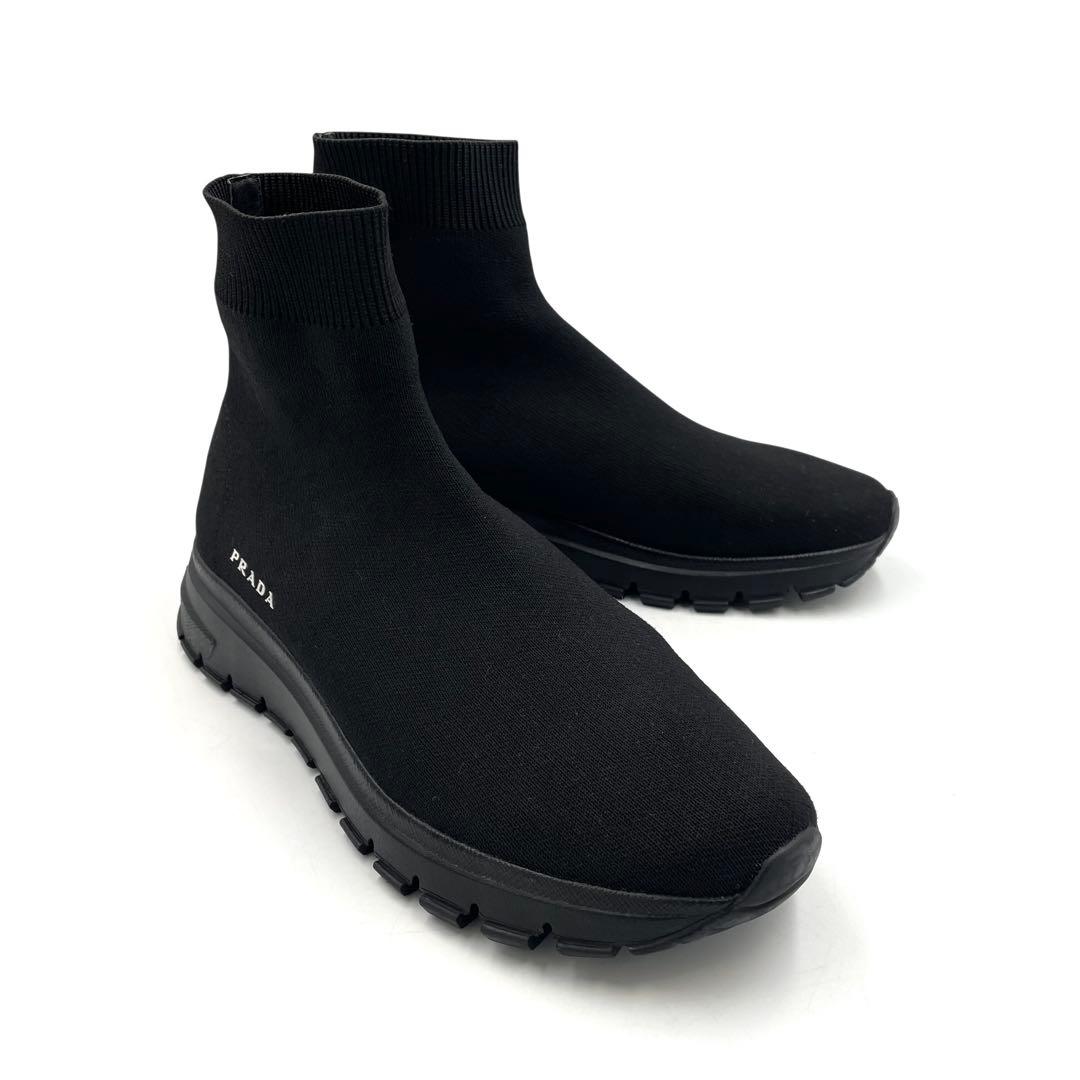 《未使用級》PRADA プラダ ソックス スニーカー ストレッチ サイドロゴ 黒