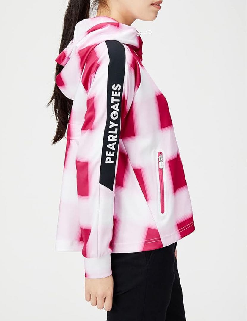 パーリーゲイツ チェック ジップパーカー ピンク×白 サイズ0 TSI正規品