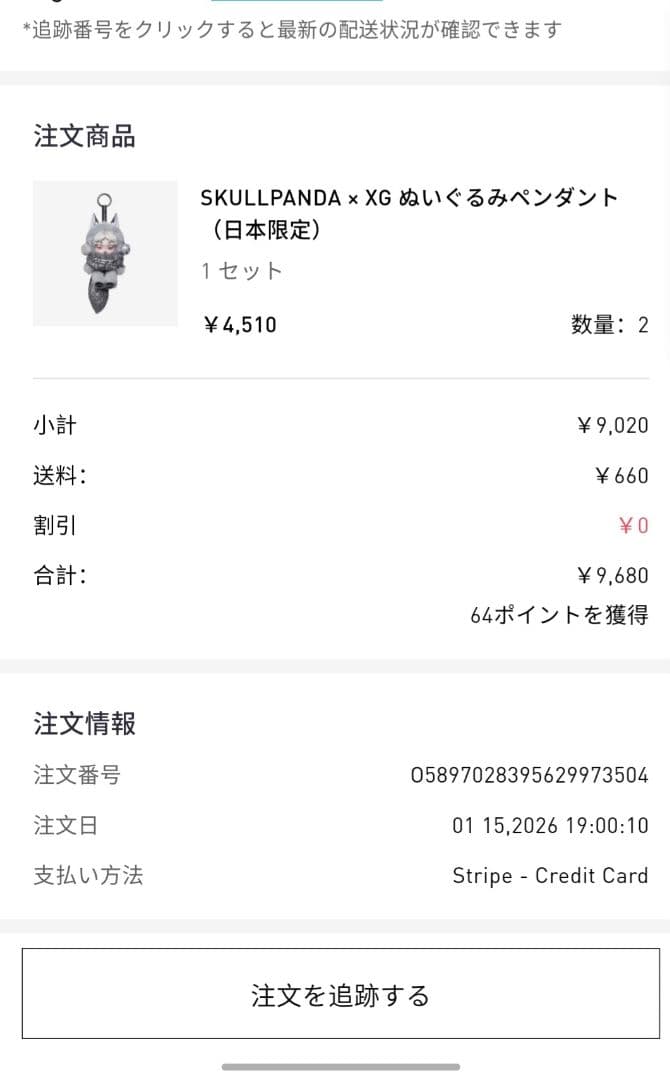 日本限定 SKULLPANDA x XG ぬいぐるみペンダント