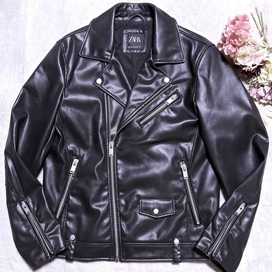 未使用】ZARA ライダース ダブル フェイクレザー メンズ L ブラック