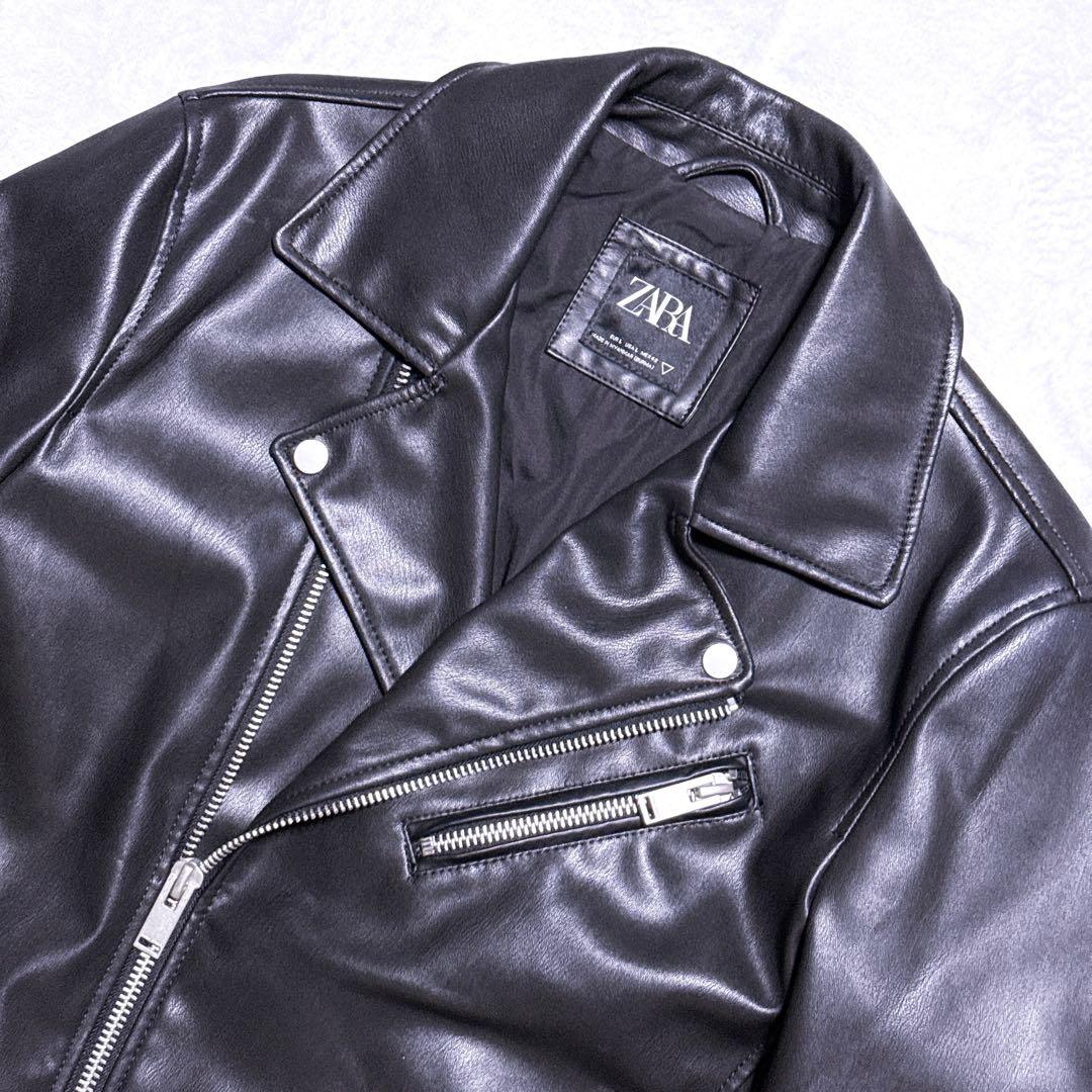 未使用】ZARA ライダース ダブル フェイクレザー メンズ L ブラック