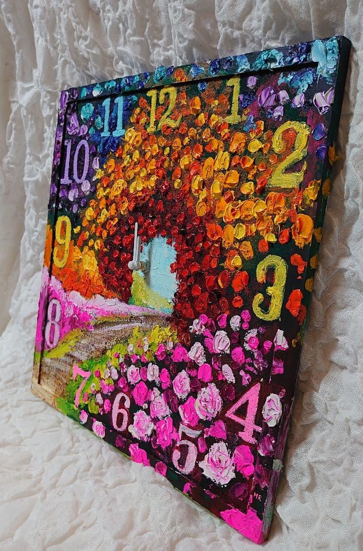 油絵 絵画 時計【花の道】