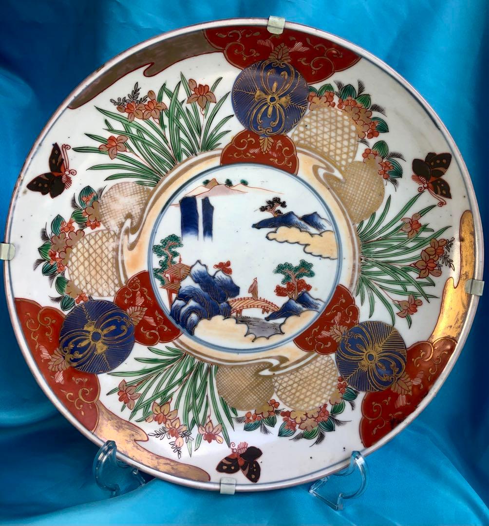 期間限定☆九谷焼★金彩色絵☆飾り皿★富貴長春★花蝶松吉祥★32cm大皿
