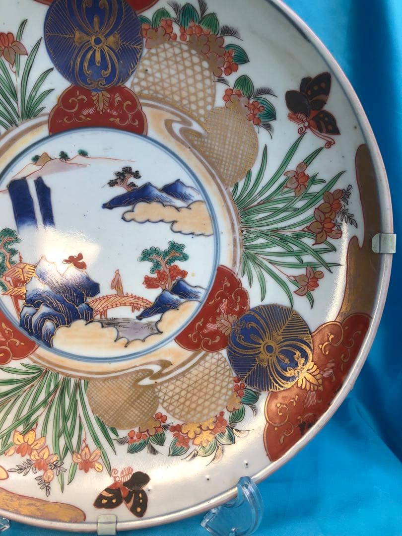期間限定☆九谷焼★金彩色絵☆飾り皿★富貴長春★花蝶松吉祥★32cm大皿