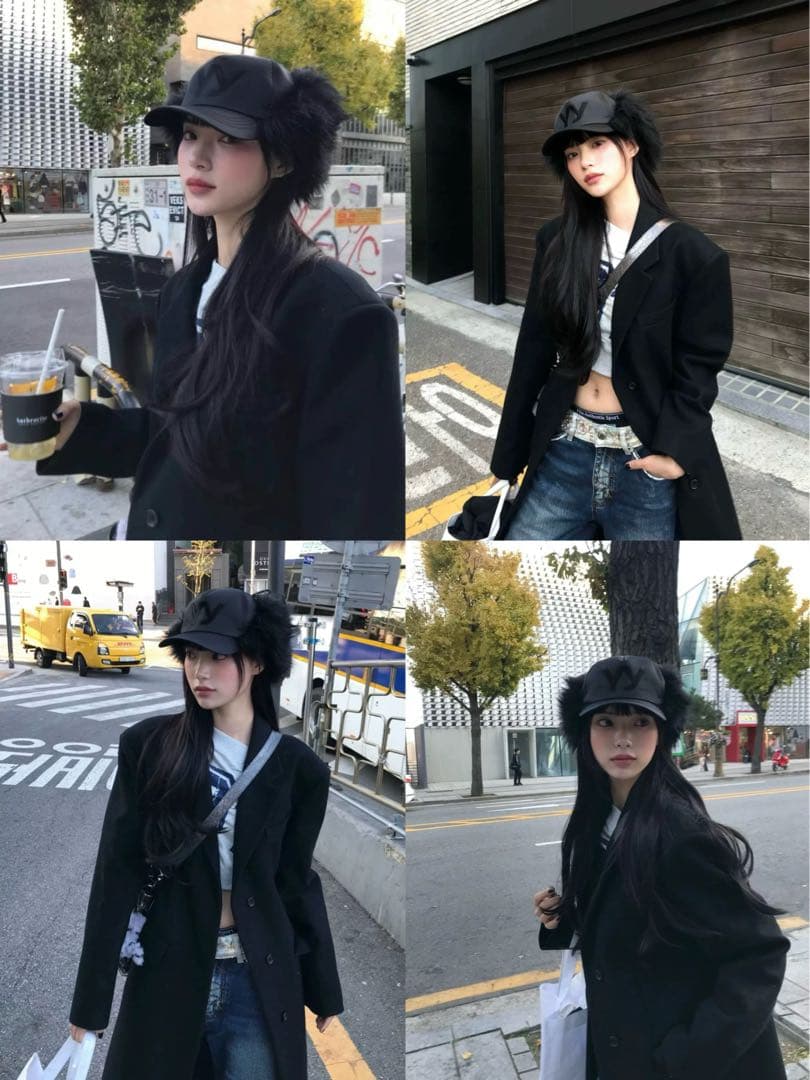 即日発送☆新品タグ付き OPEN YY ファー付きキャップ 黒 /c1 - 帽子新品