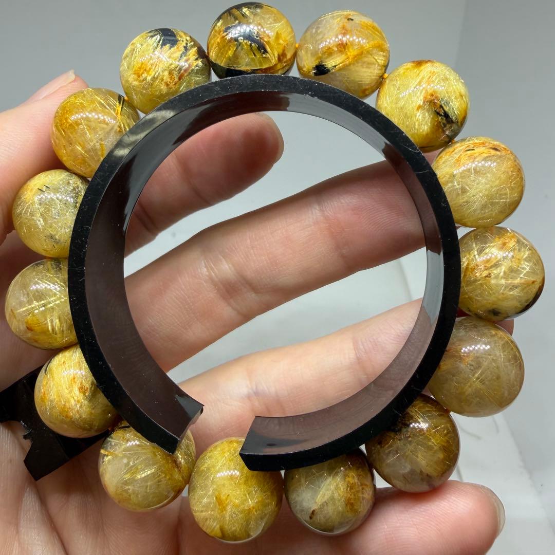 □119 大玉 ブレスレット 太陽放射 ゴールドタイチン ルチルクォーツ□ 最高品質/力強さを感じる群晶タイプ】太陽放射タイチンルチルクォーツ