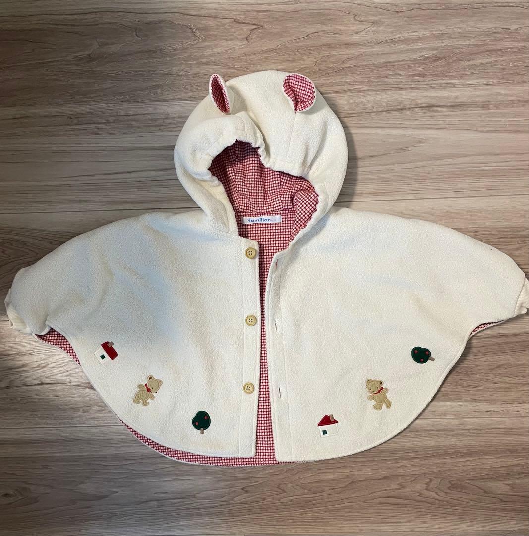 ファミリア ポンチョ ケープ クマ耳 袖付き 赤 60-90cm - メルカリ