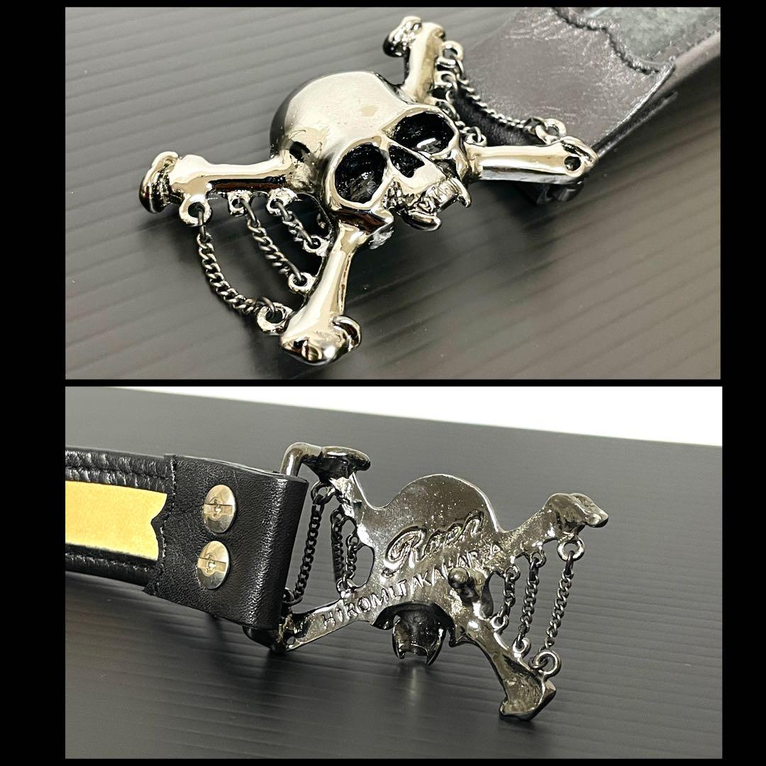 希少】Roen ロエン スタッズ レザー ベルト 黒 スカル 髑髏 ガンメタ