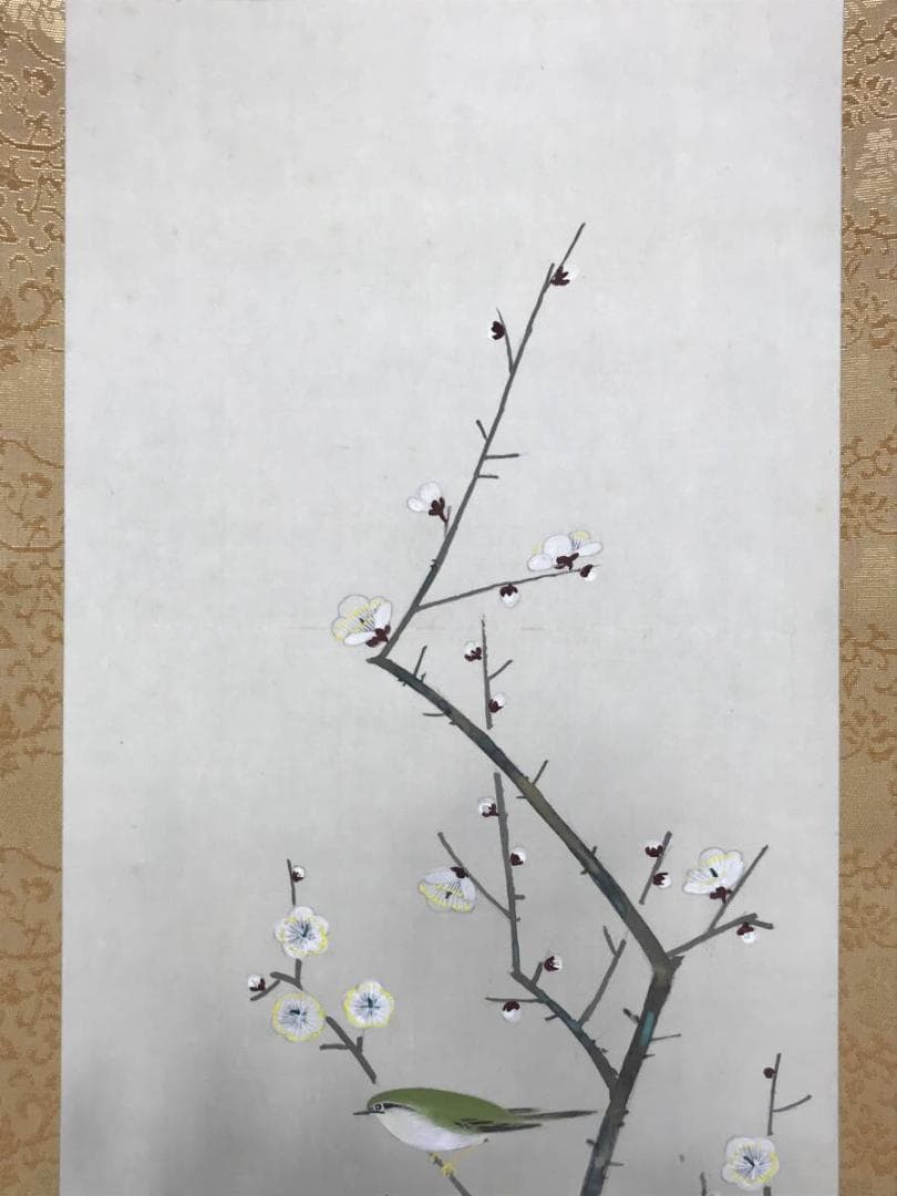 真作/郡賜泉/梅花鴬図/花鳥図/梅に鴬図/梅花小禽/掛軸☆宝船☆AE-272