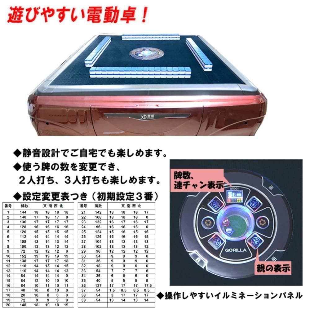 全自動麻雀卓 日本仕様33ミリ牌×２セット＋赤牌点棒 折りたたみ式 【MJ05】