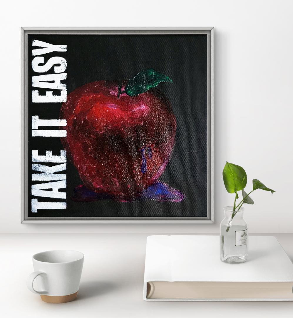 美徳のリンゴ/ テクスチャーアート18×18㎝ S0 モダンアート 原画1点のみ