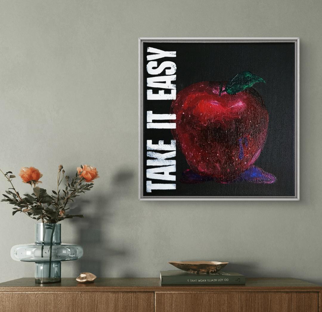 美徳のリンゴ/ テクスチャーアート18×18㎝ S0 モダンアート 原画1点のみ