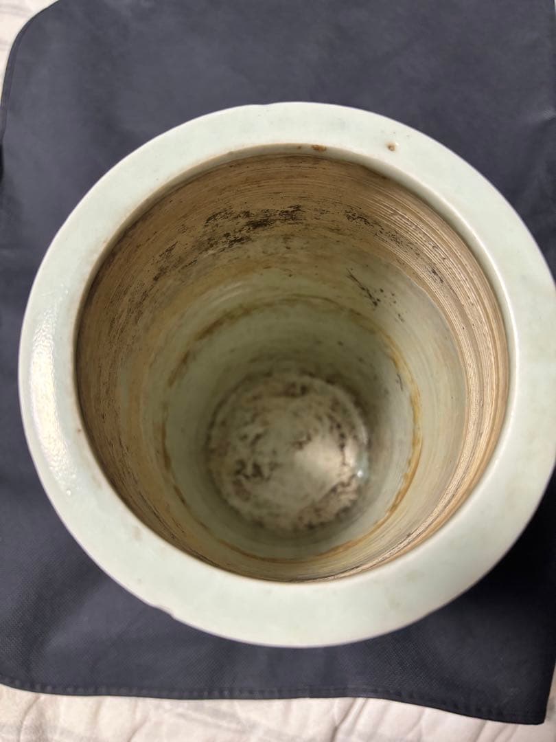 中国古美術 明清の時代 豆青釉 手絵青花花瓶 染付帽