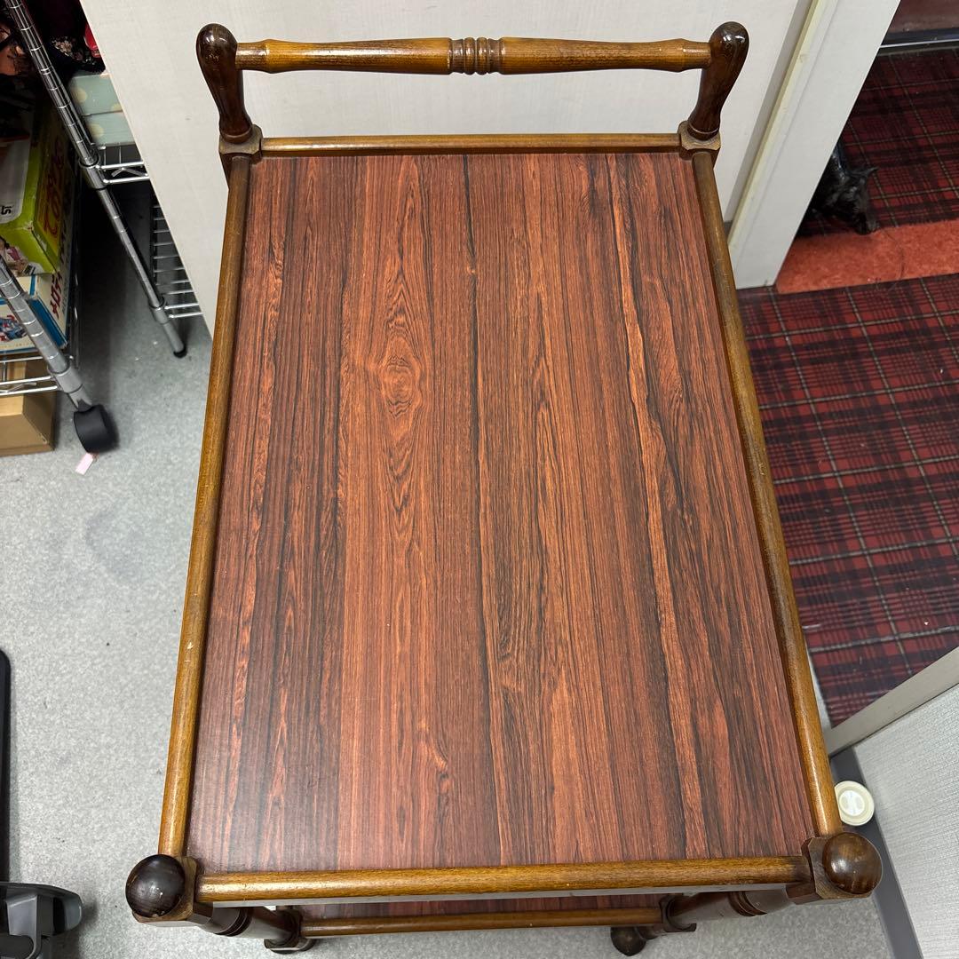 木製2段式サイドテーブル ハンドル付き アンティーク