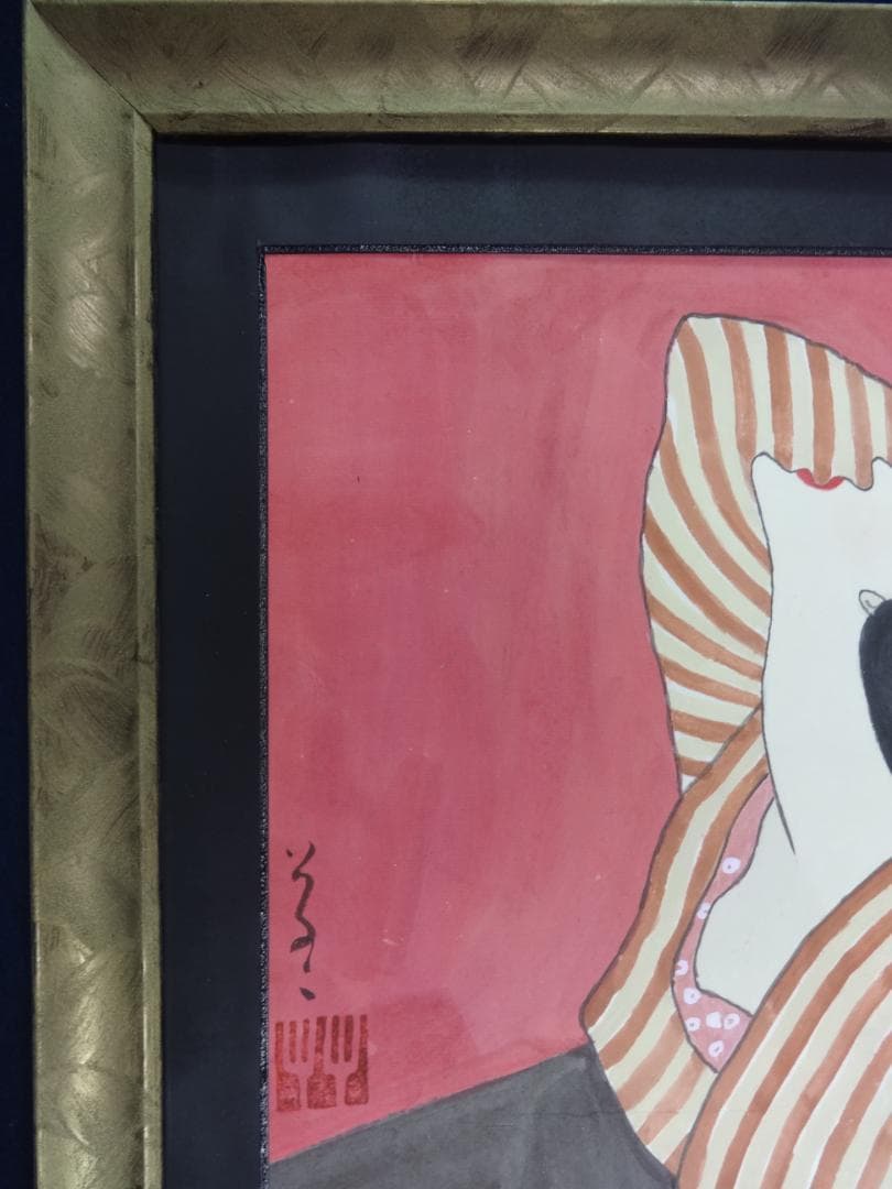 竹久夢二 着物美人 肉筆水彩画・夢二式美人 だらり帯・大正ロマン