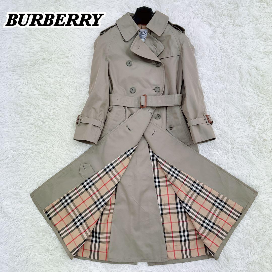 バーバリー トレンチコート ロング ベルト ノバチェック ベージュ S