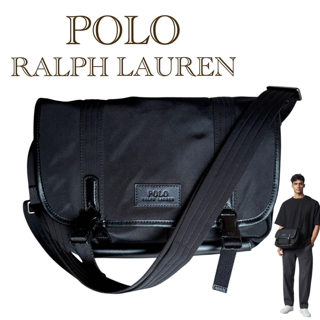 美品✨ポロ ラルフローレン メッセンジャーバッグ ショルダーバッグ　レザー　黒 POLO RALPH LAUREN（ポロ・ラルフローレン） 並行輸入 ポロ ラルフ