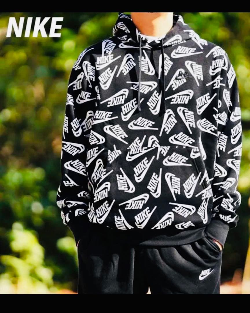 新品タグ付き NIKE ナイキ ロゴ総柄パーカー 廃盤 人気商品 - メルカリ