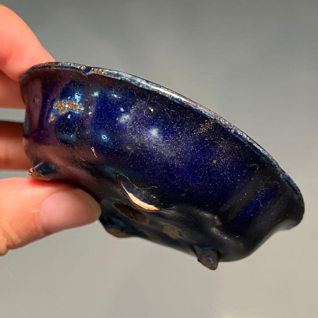 713.夢陶 琉璃釉木瓜鉢 盆栽鉢 植木鉢 8.5*7.6*2.5cm