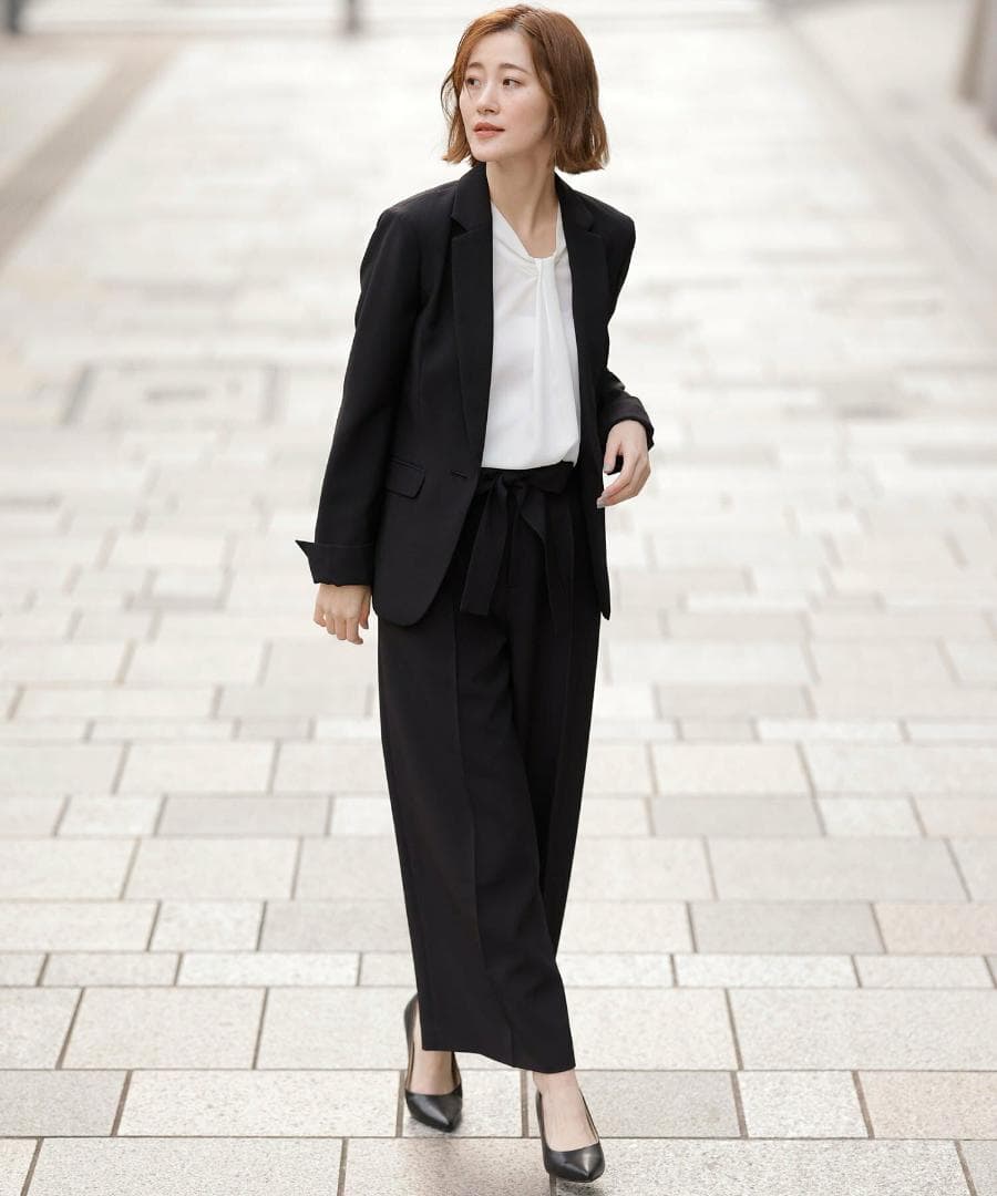 【２点セット】洗えて型くずれしないワイドパンツセットスーツ GeeRA｜【2点セット】洗えて型くずれしないワイドパンツセットスーツ