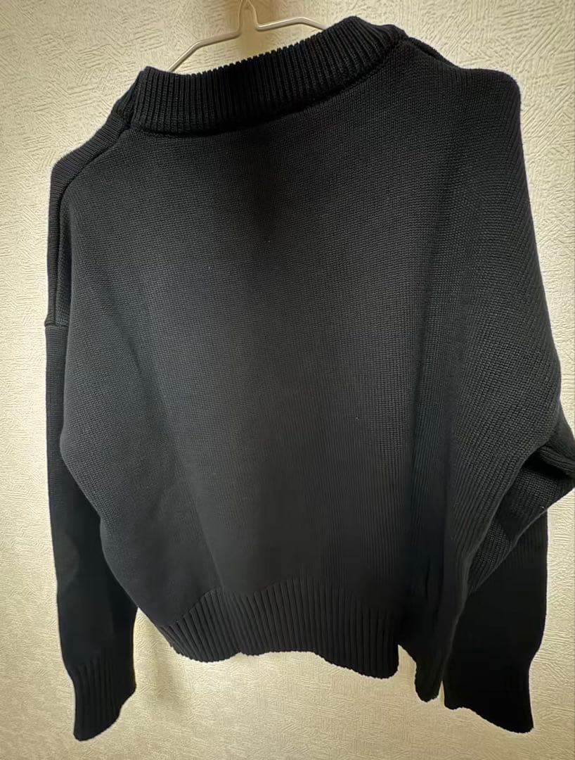 アミ BIGハート ロゴフェルト メリノウールセーター ブラックレッドXL