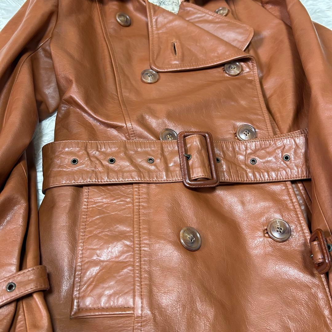 グレース ダブルトレンチコート リアルレザー 牛革 裏地総花柄