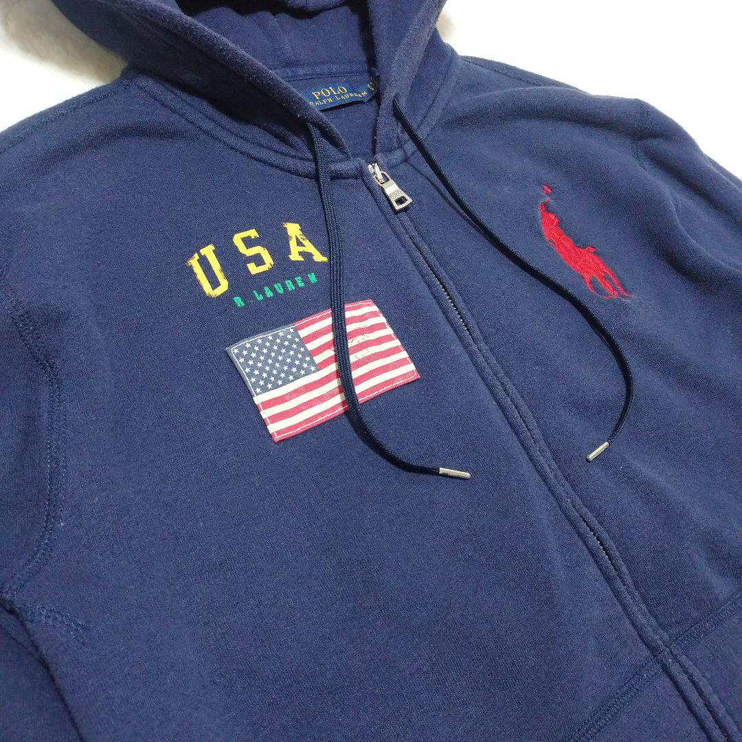 ポロラルフローレン ジップアップパーカー ビックポニー 星条旗 刺繍