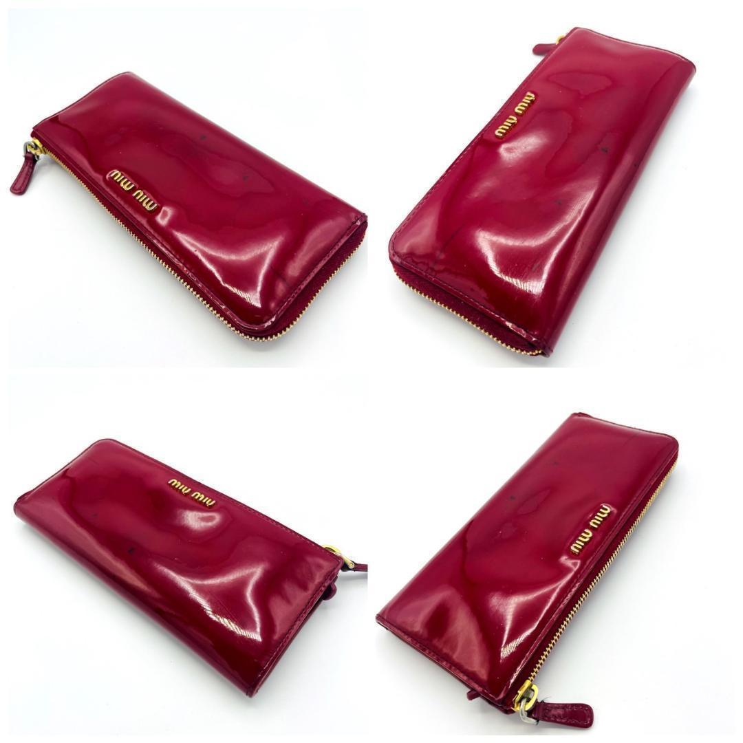 miumiu ミュウミュウ 長財布 赤 エナメル リボン ラウンドファスナー