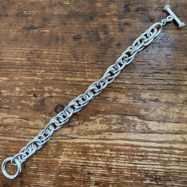 ヴィンテージ メキシカンジュエリー シルバー Tバー ダブル チェーンブレス