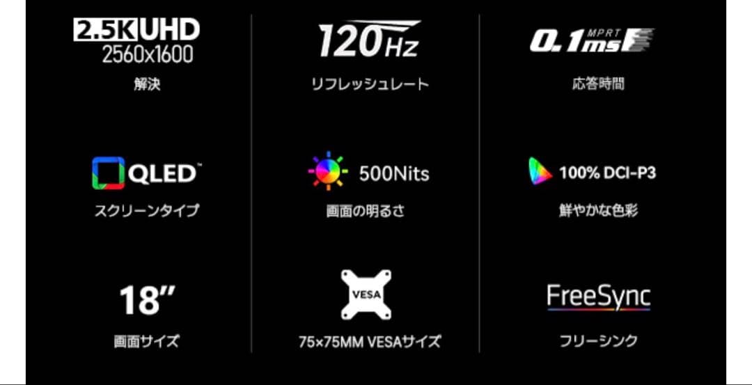 Newsoul QLED モバイルモニター 2.5K 18インチ 144Hz