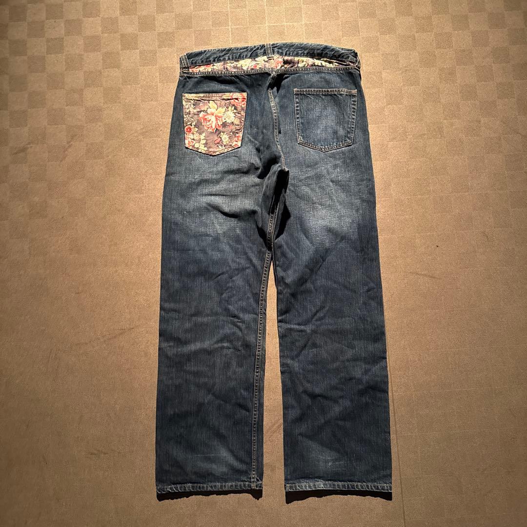y2k 90s vintage 和柄ジーンズ 濃紺ワイドデニム archive - メルカリ