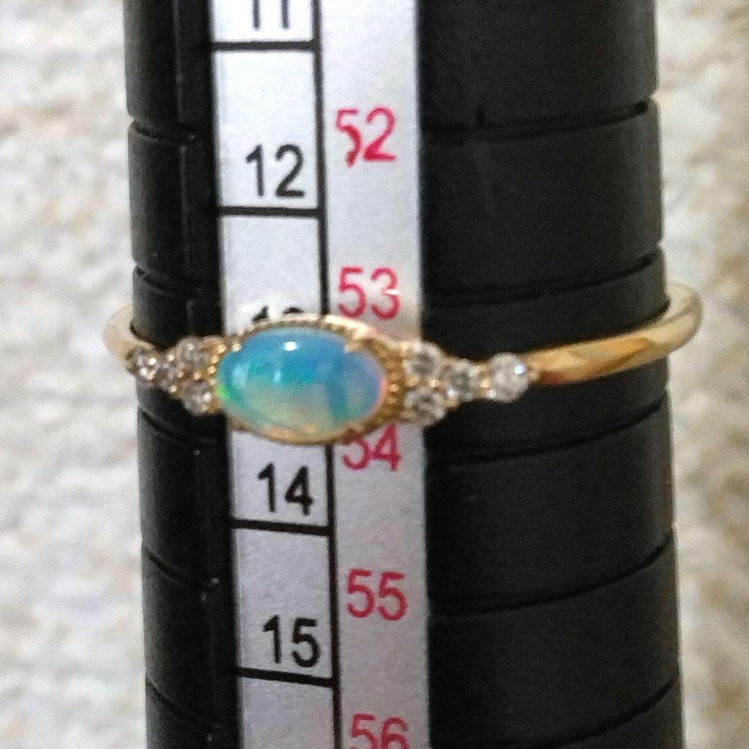 アガット K10 ダイヤモンド オパール リング 13号 遊色 オーロラ 美品