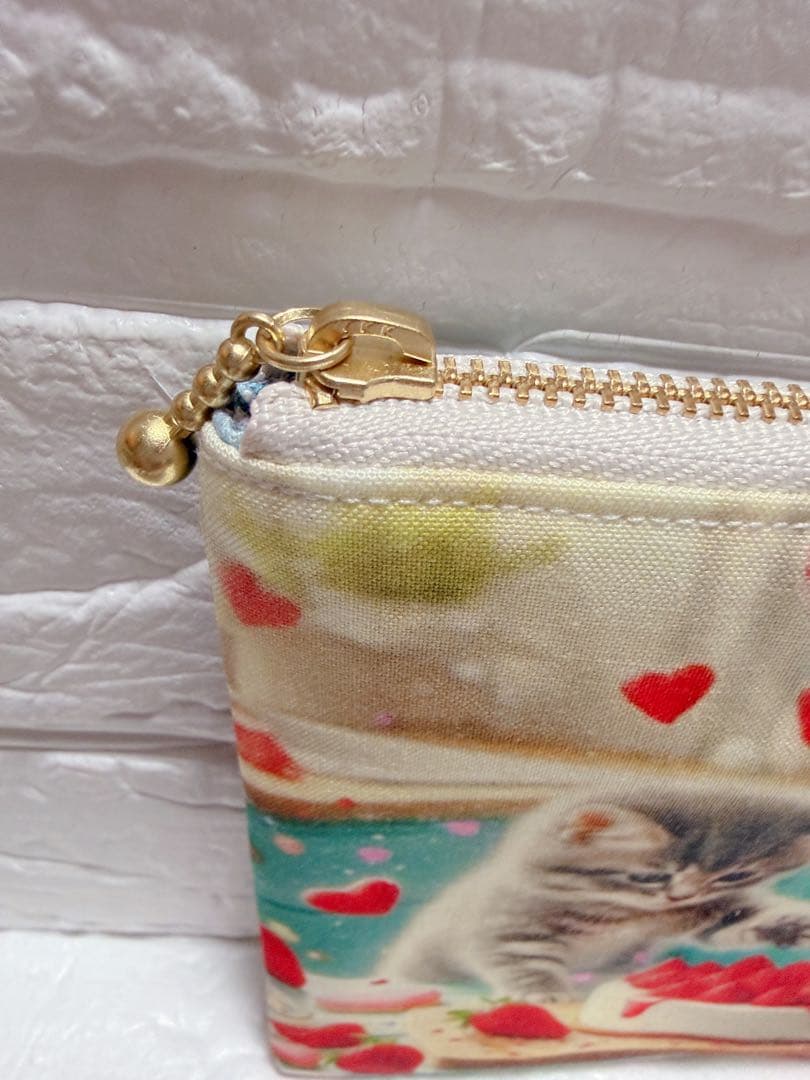 フラットポーチ ハンドメイド 猫ちゃんポーチ お菓子作り④ 両面パネル