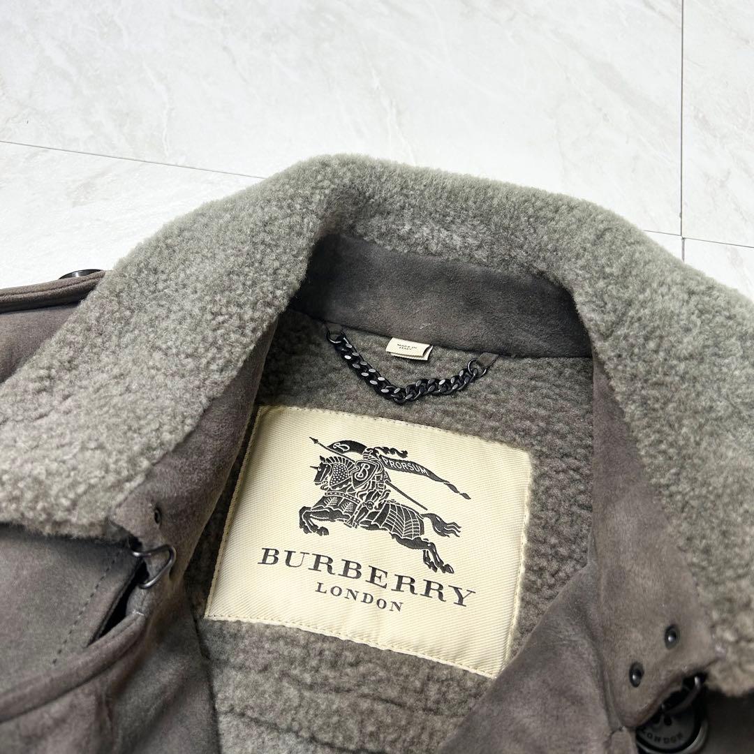 極美品 近年 バーバリー オールレザー ムートン トレンチコート 46