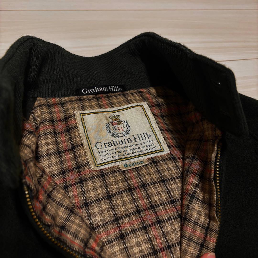 90s ウール ハリントンジャケット 短丈 ブラック グリーン 古着