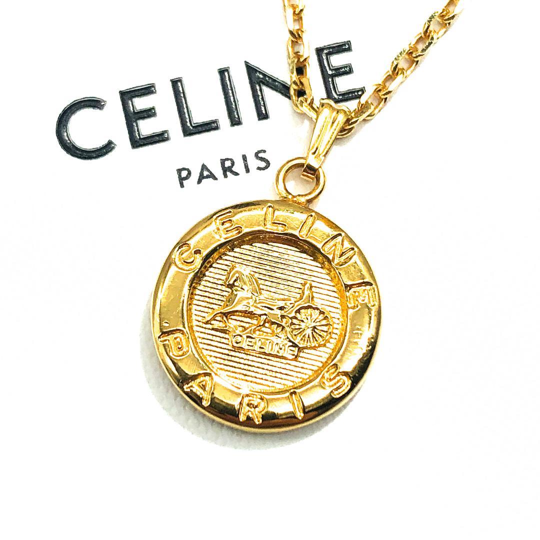 美品】CELINE セリーヌ 馬車金具 コイン ネックレス ゴールド 02