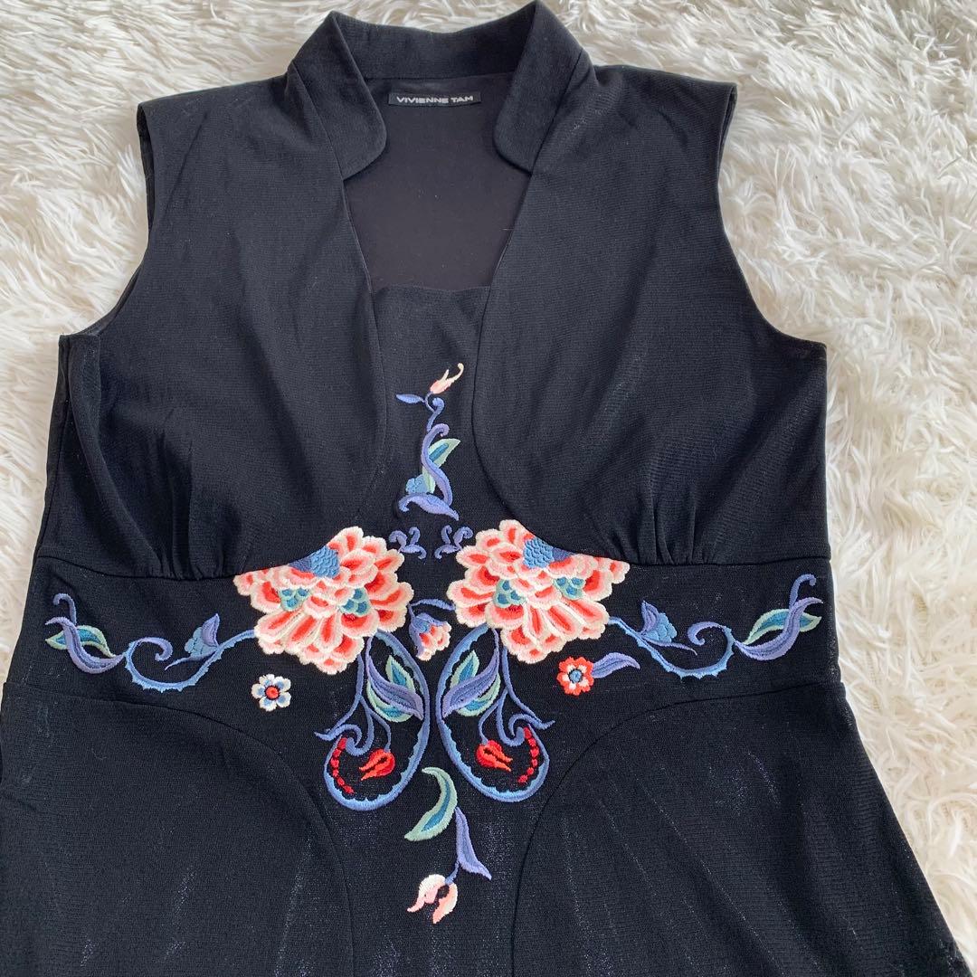 ☆美品☆VIVIENNE TAM 花柄刺繍入りノースリーブワンピース - メルカリ