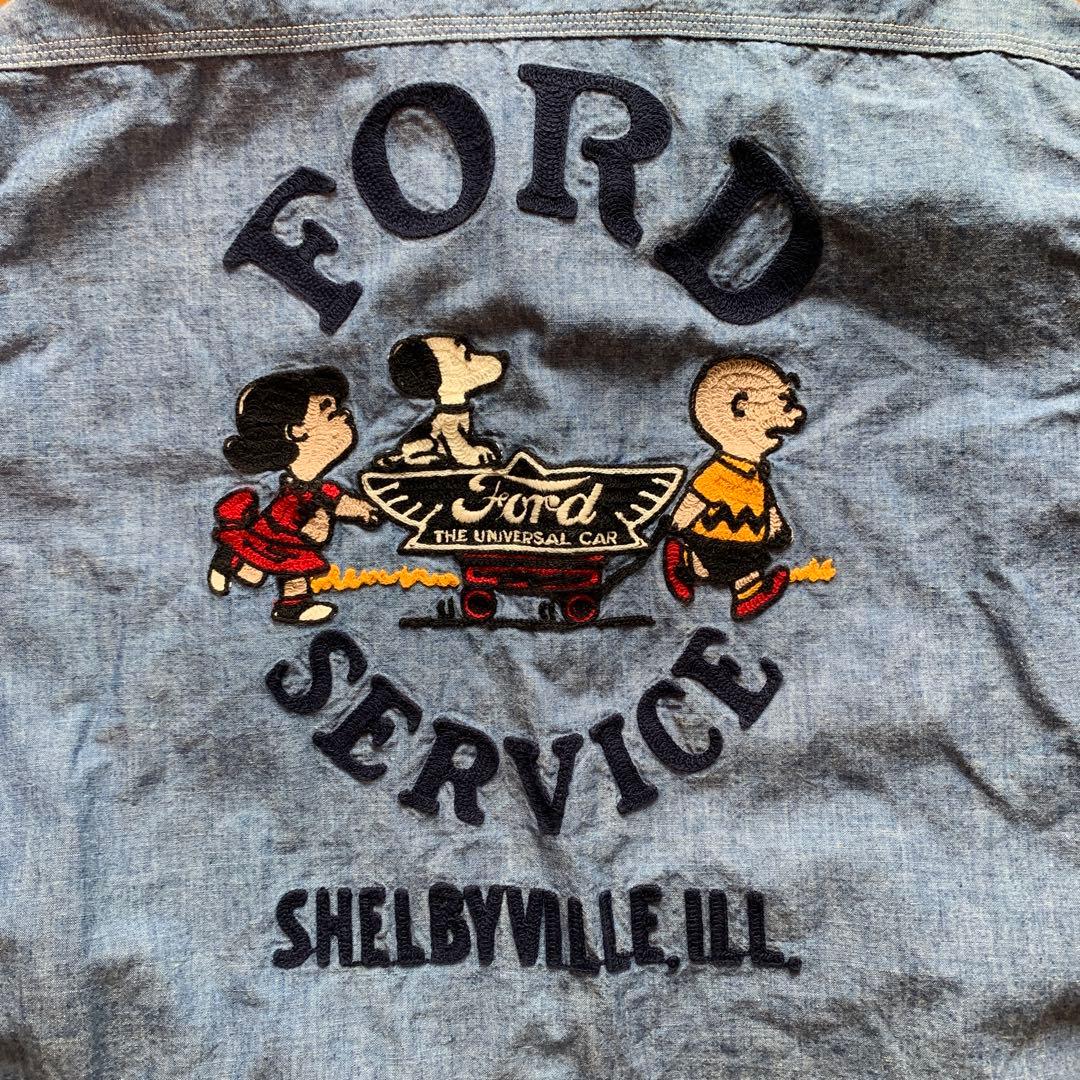 希少】BOOTLEGGERSシャンブレーシャツSNOOPY刺繍 Fordパッチ - メルカリ