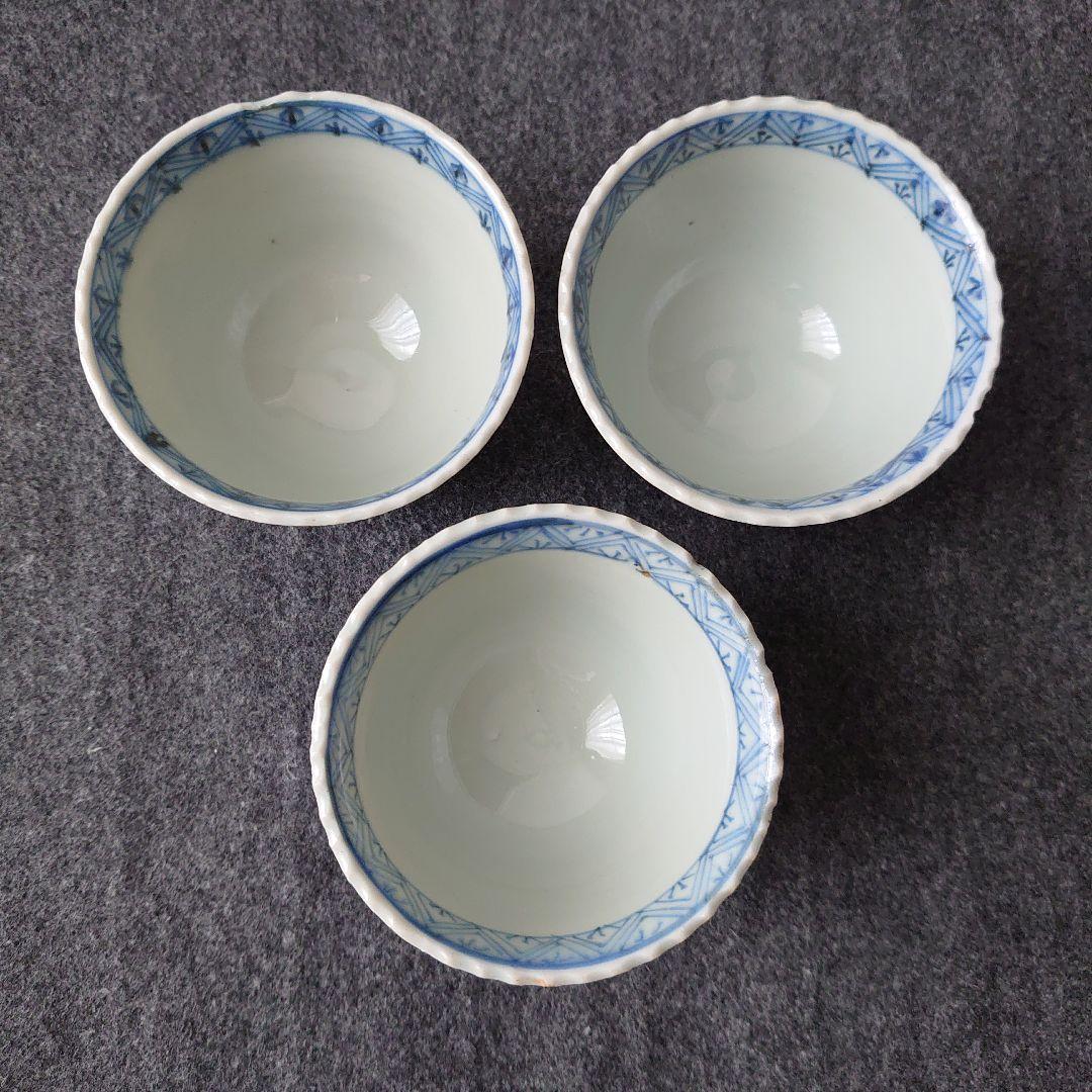 伊万里 古伊万里 肥前吉田焼 蕎麦猪口 小鉢 渦巻文 三客揃 江戸期 未